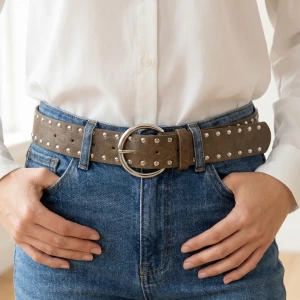 Wide Dome Studded Vegan Leather Belt