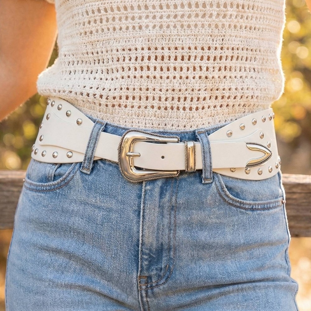 Wide Grommet Studded Vegan Leather Belt