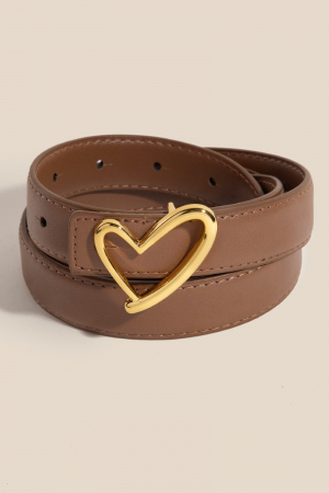 Metallic Heart Buckle Leather Belt