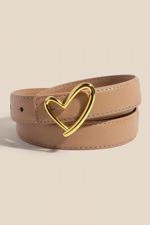 Metallic Heart Buckle Leather Belt