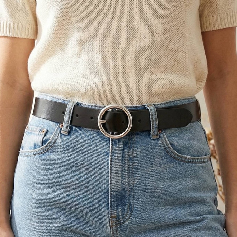 Round Ring Buckle Leather Belt