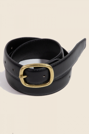 Metallic Oval Buckle Vegan Leather Belt