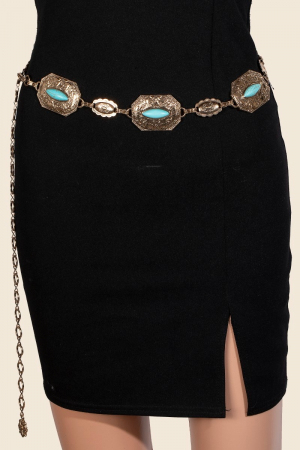 Oval Turquoise Stud Western Concho Chain Belt