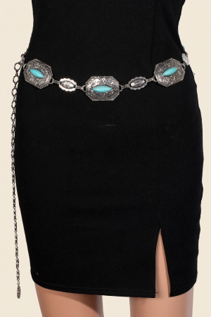 Oval Turquoise Stud Western Concho Chain Belt