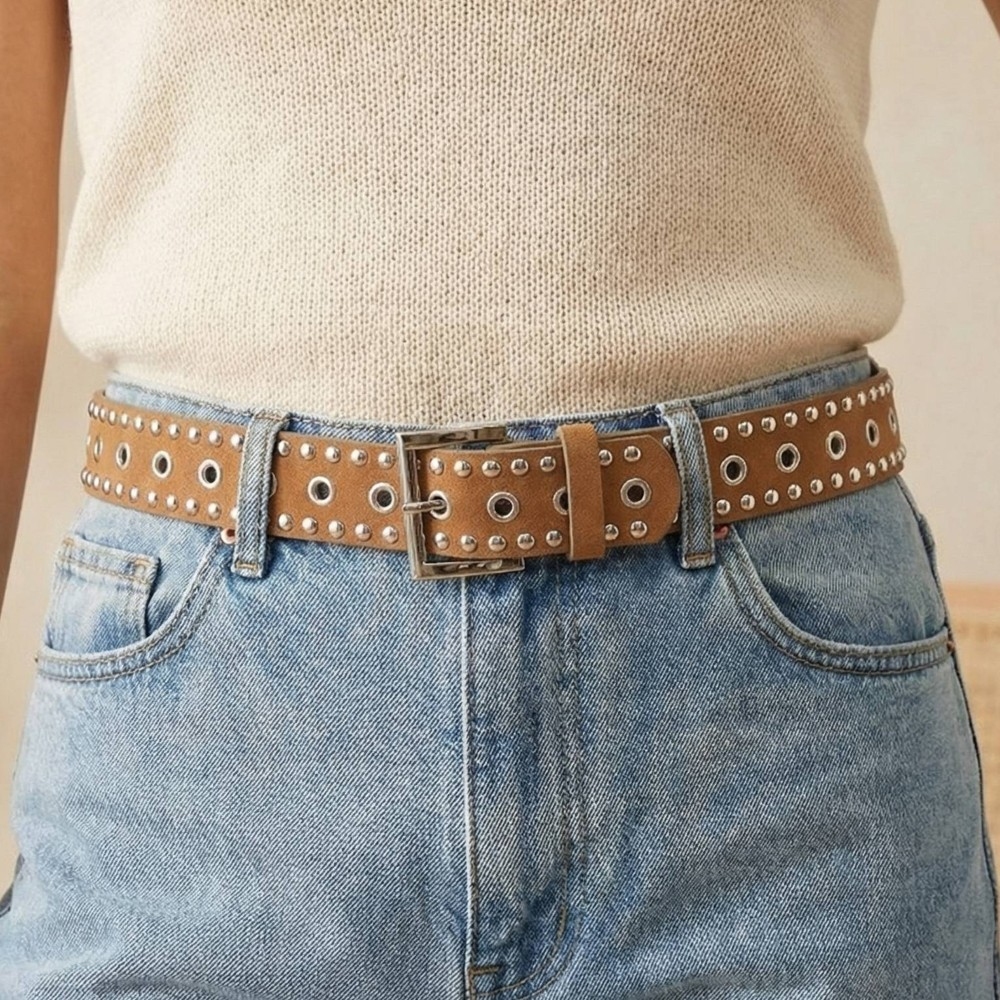 Studded Grommet Faux Suede Belt
