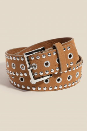 Studded Grommet Suede Belt