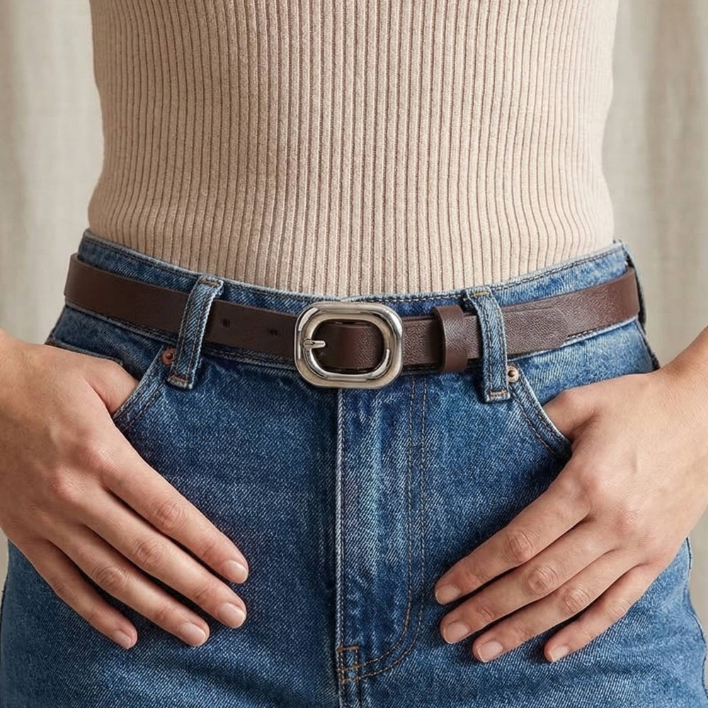 Thick Rectangle Buckle Leather Belt