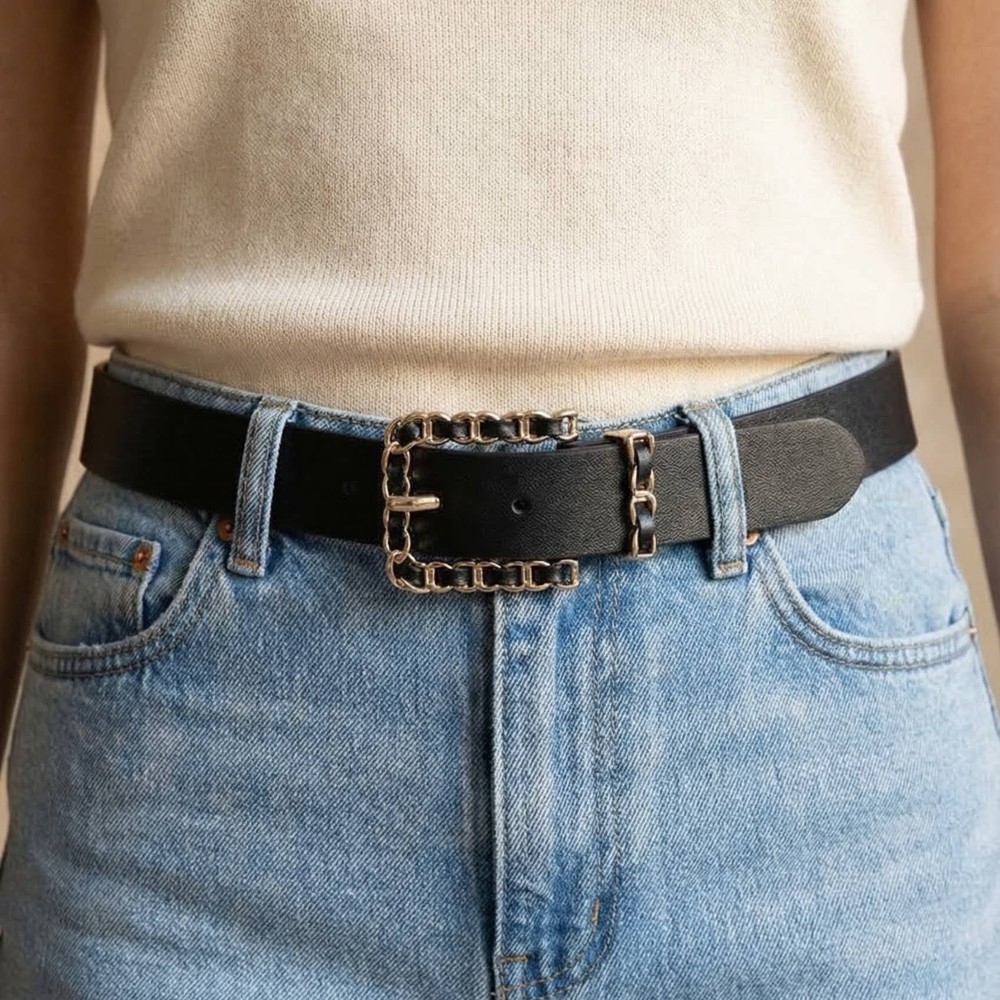 Chain Braid Buckle Leather Belt