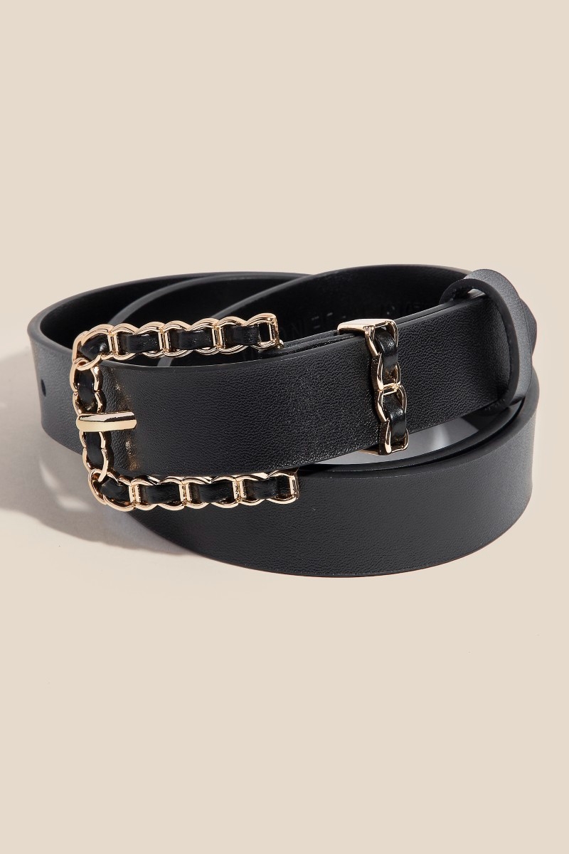 Vegan Leather Chain Braid Buckle Belt