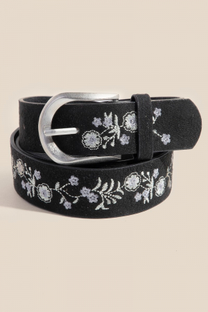 Soft Floral Embroidered Vegan Leather Belt