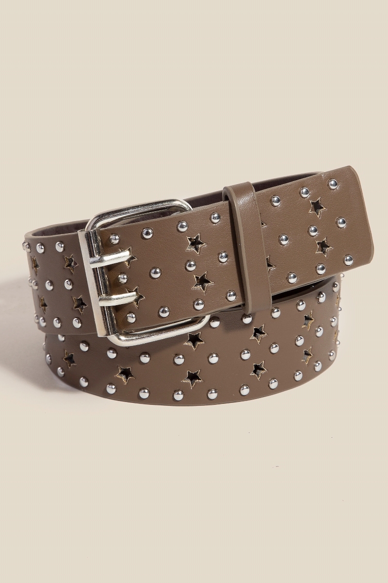 Star Punched Studded Faux Leather Belt