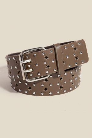 Star Punched Studded Vegan Leather Belt