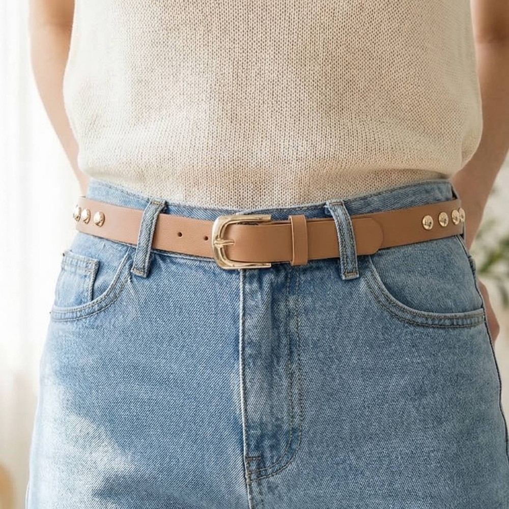 Metallic Dome Studded Faux Leather Belt