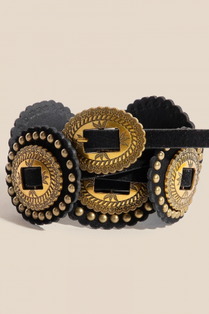 Intricate Western Concho Vegan Leather Belt