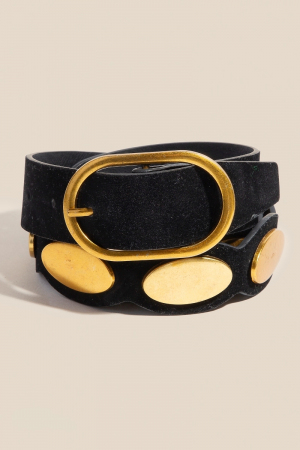 Metallic Oval Accent Suede Belt