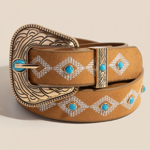 Turquoise Studs Concho Buckle Vegan Leather Belt
