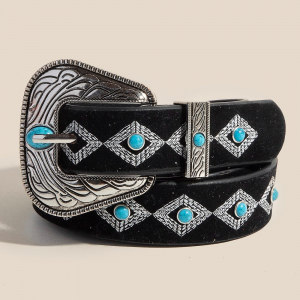 Turquoise Studs Concho Buckle Vegan Leather Belt