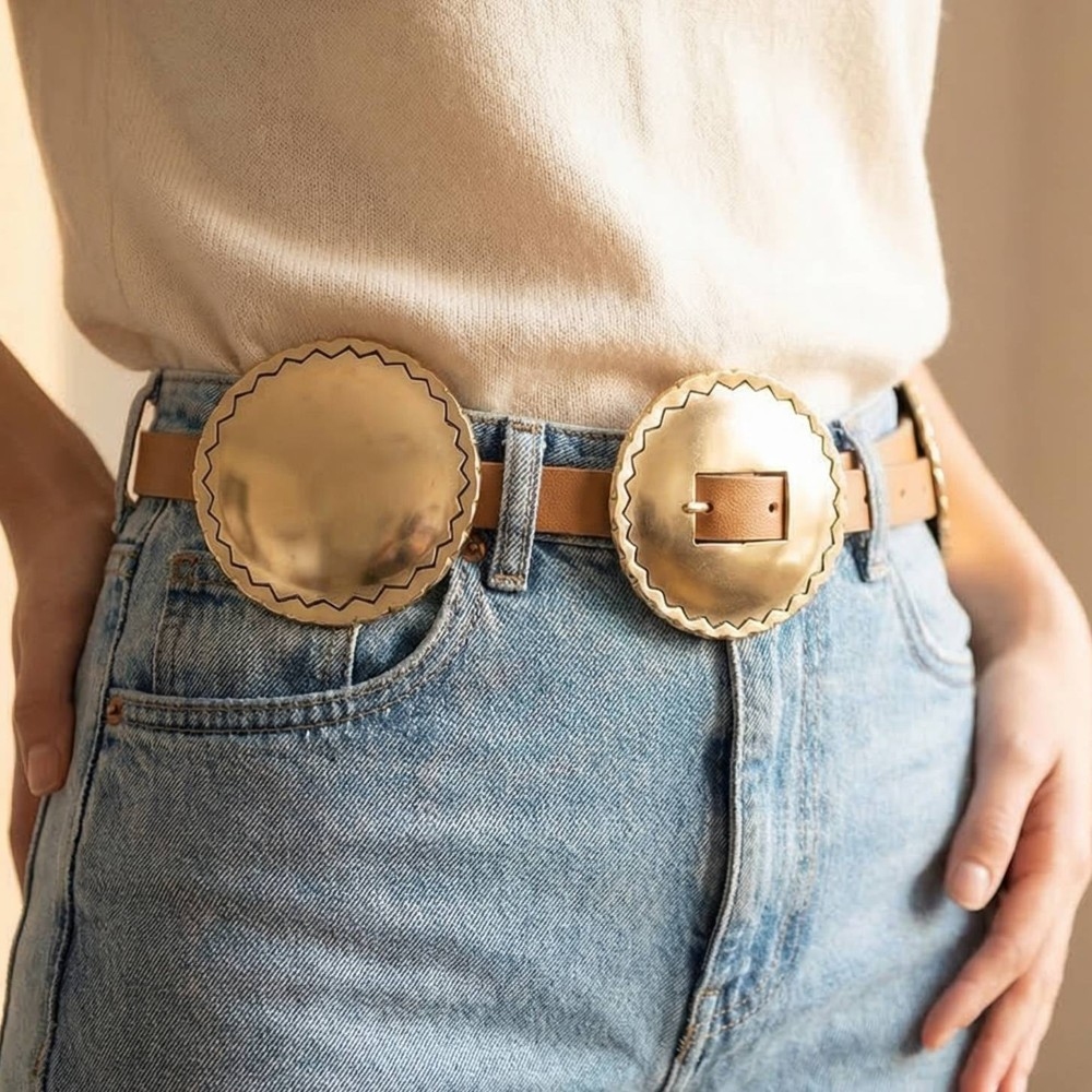 Large Western Concho Discs Vegan Leather Belt
