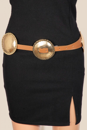 Large Western Concho Discs Vegan Leather Belt