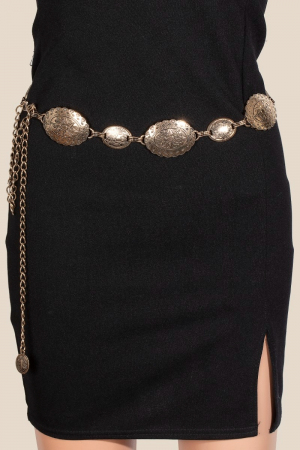 Sun Engraved Western Oval Concho Chain Belt