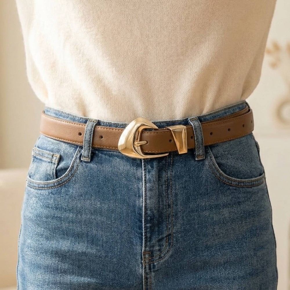 Fashion Warped Buckle Leather Belt