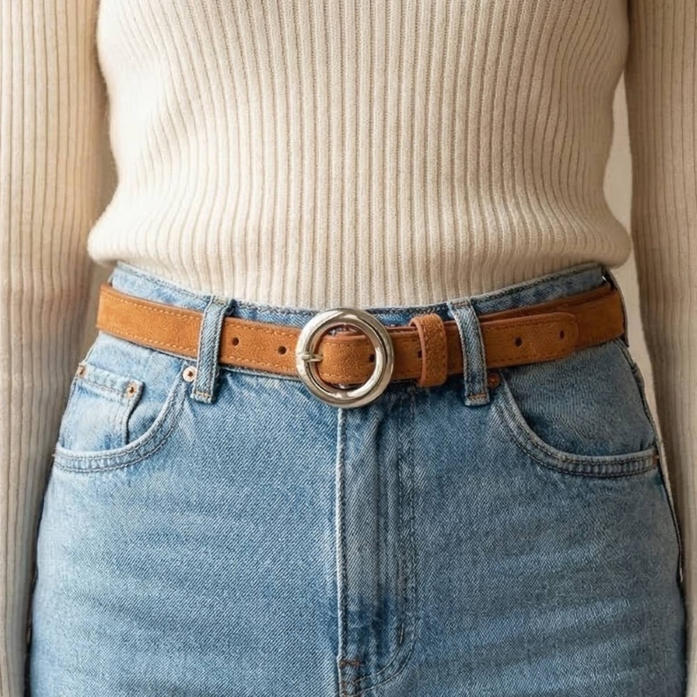 Skinny Circle Buckle Leather Belt
