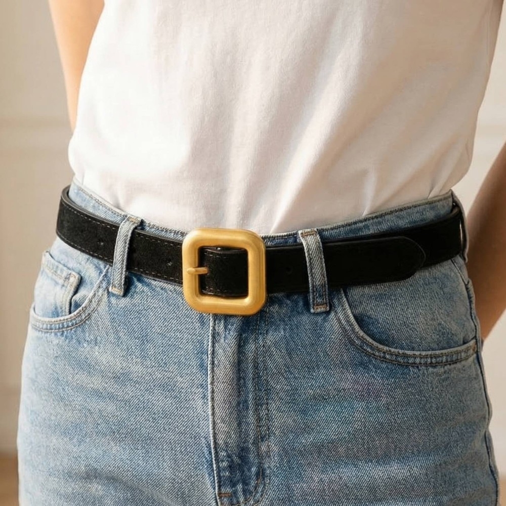 Square Buckle Leather Belt