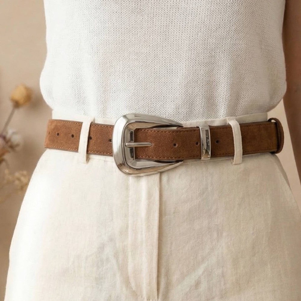 Large Buckle Rough Leather Belt