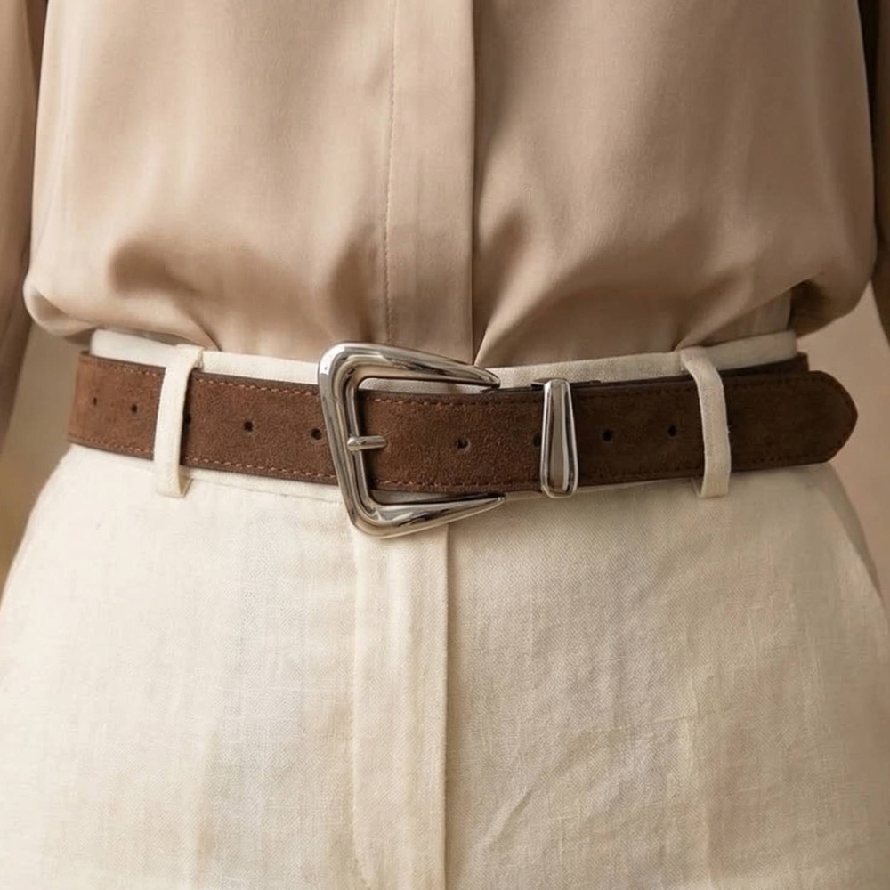 Warped Buckle Leather Belt