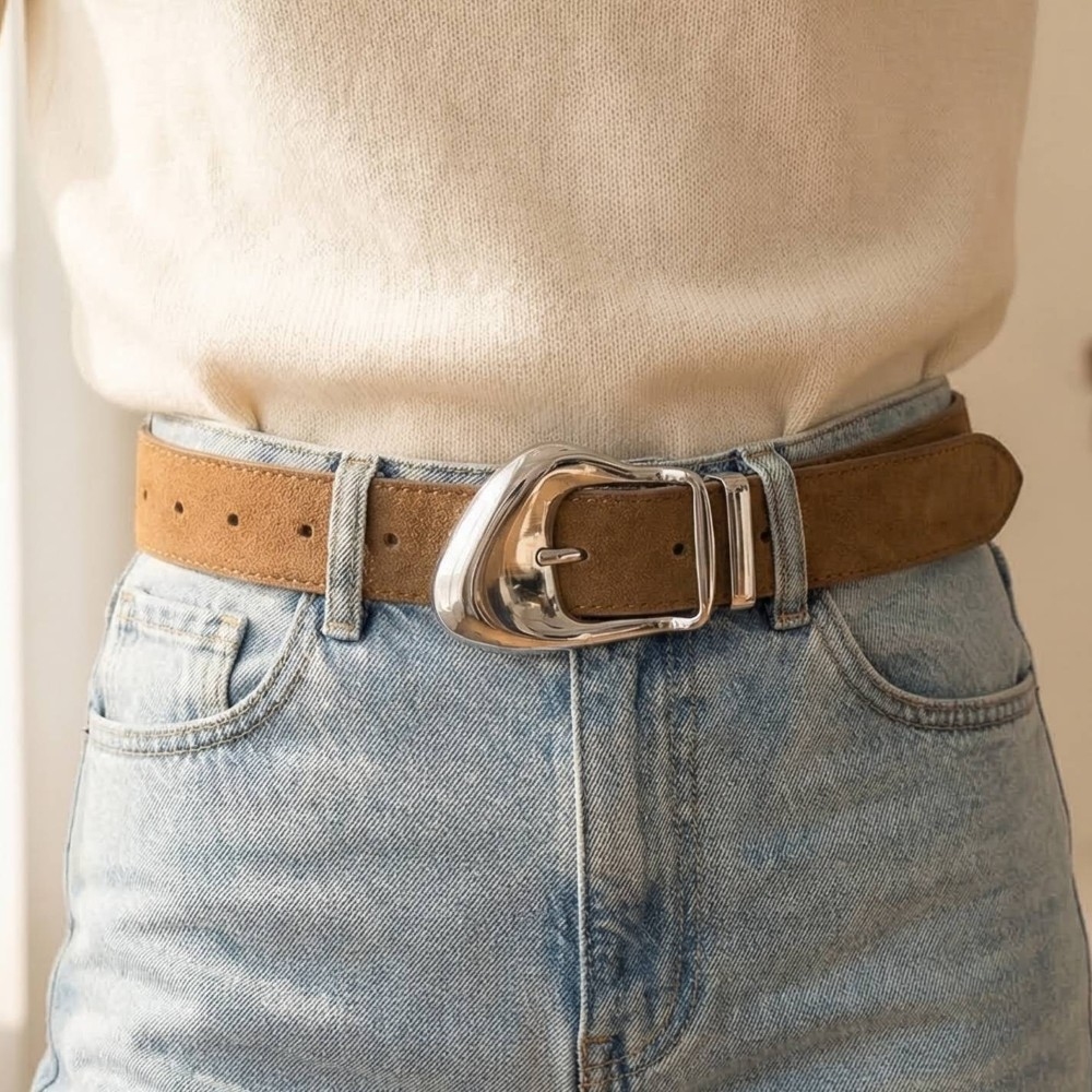 Ornate Buckle Soft Leather Belt