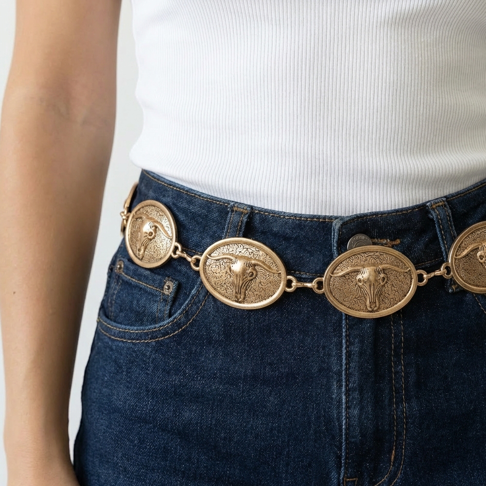 Bull Skull Concho Chain Belt