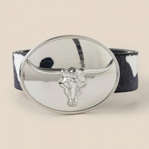 Glossy Longhorn Buckle Western Vegan Leather Belt