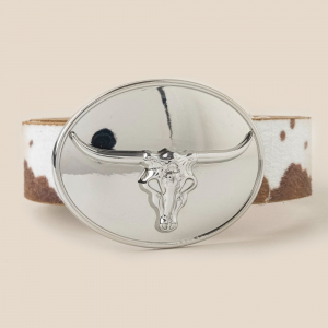 Glossy Longhorn Buckle Western Vegan Leather Belt