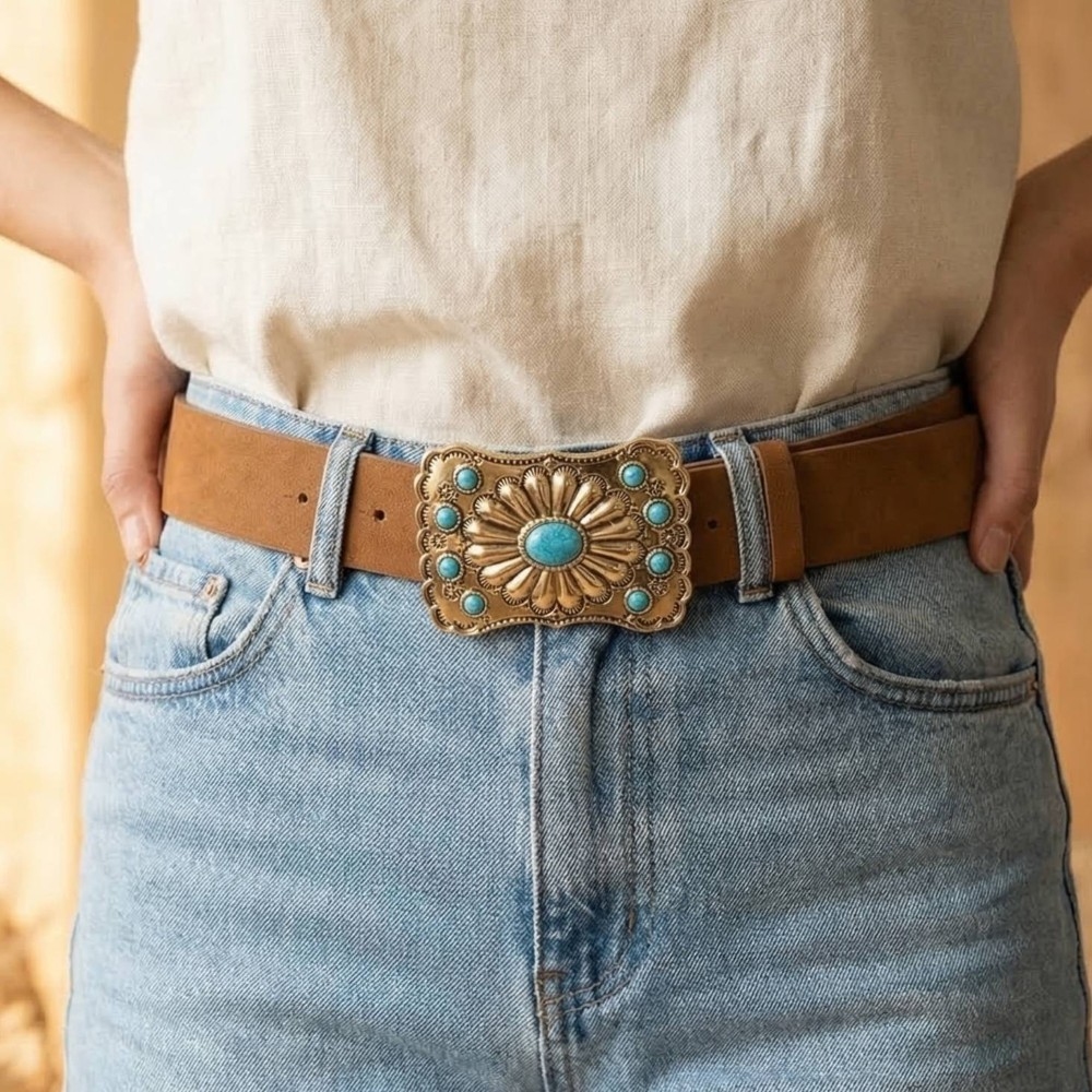 Concho Western Medallion Oversized Statement Buckle Belt