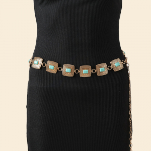 Western Concho Turquoise Square Chain Belt
