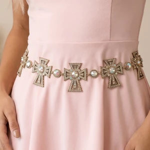Pave Crystal Cross Chain Belt