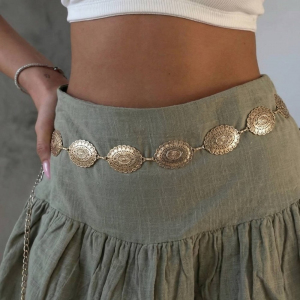 Oval Western Concho Disc Chain Belt