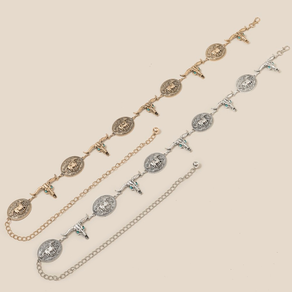 Western Horse Disc And Long Horn Chain Belt