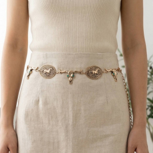 Western Horse Disc And Long Horn Chain Belt