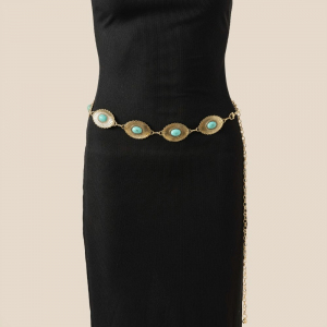Western Floral Turquoise Concho Disc Chain Belt