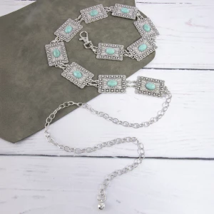 Square Turquoise Concho Chain Statement Belt