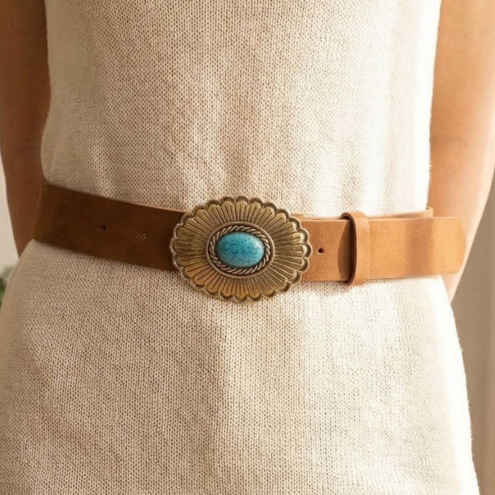 Large Western Turquoise Buckle Belt