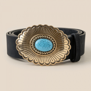 Large Western Turquoise Buckle Vegan Leather Belt
