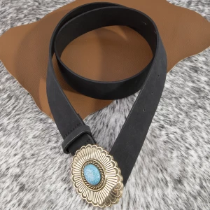 Suede Wide Turquoise Concho Buckle Belt