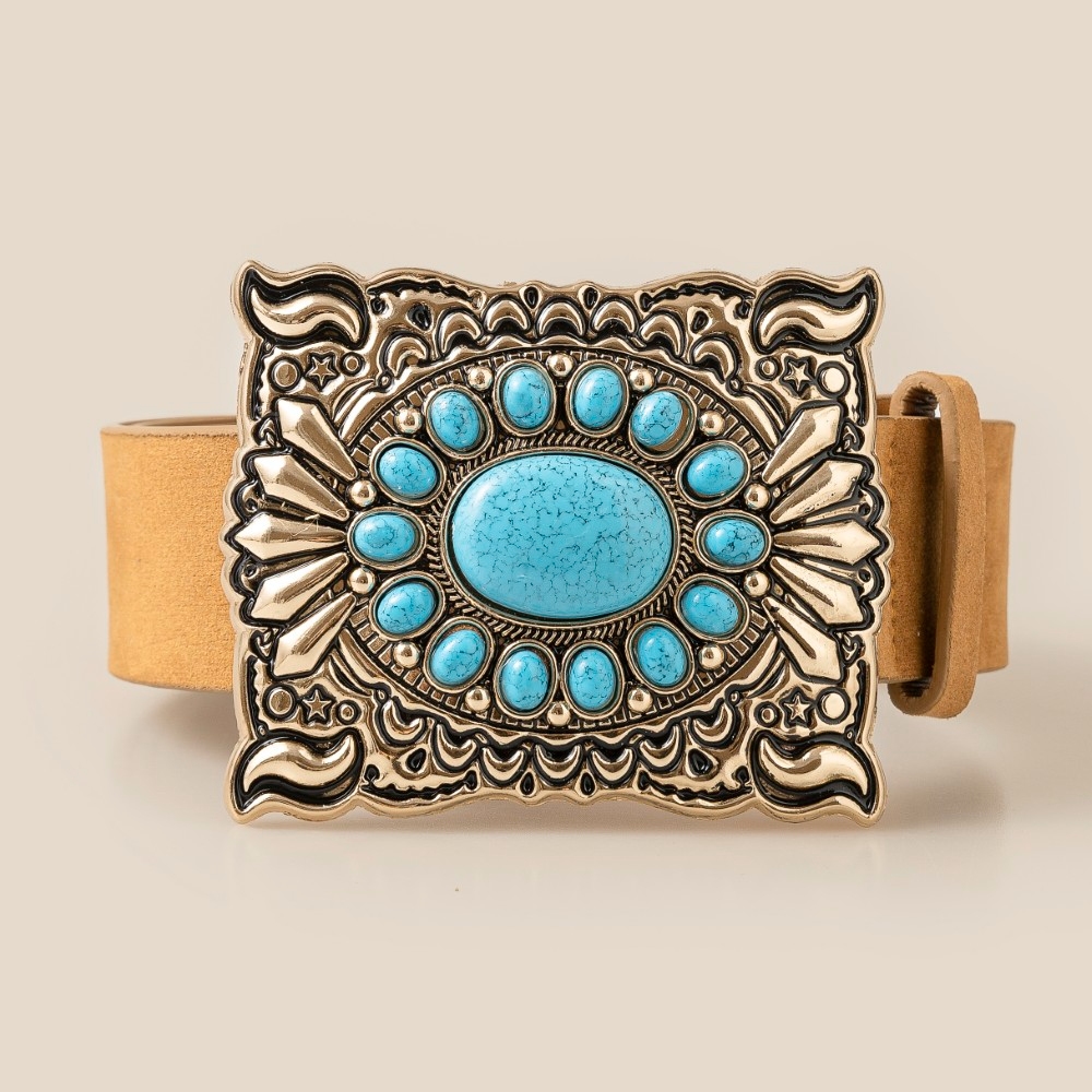 Large Western Turquoise Square Buckle Belt