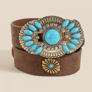 Turquoise Concho Buckle Vegan Leather Belt