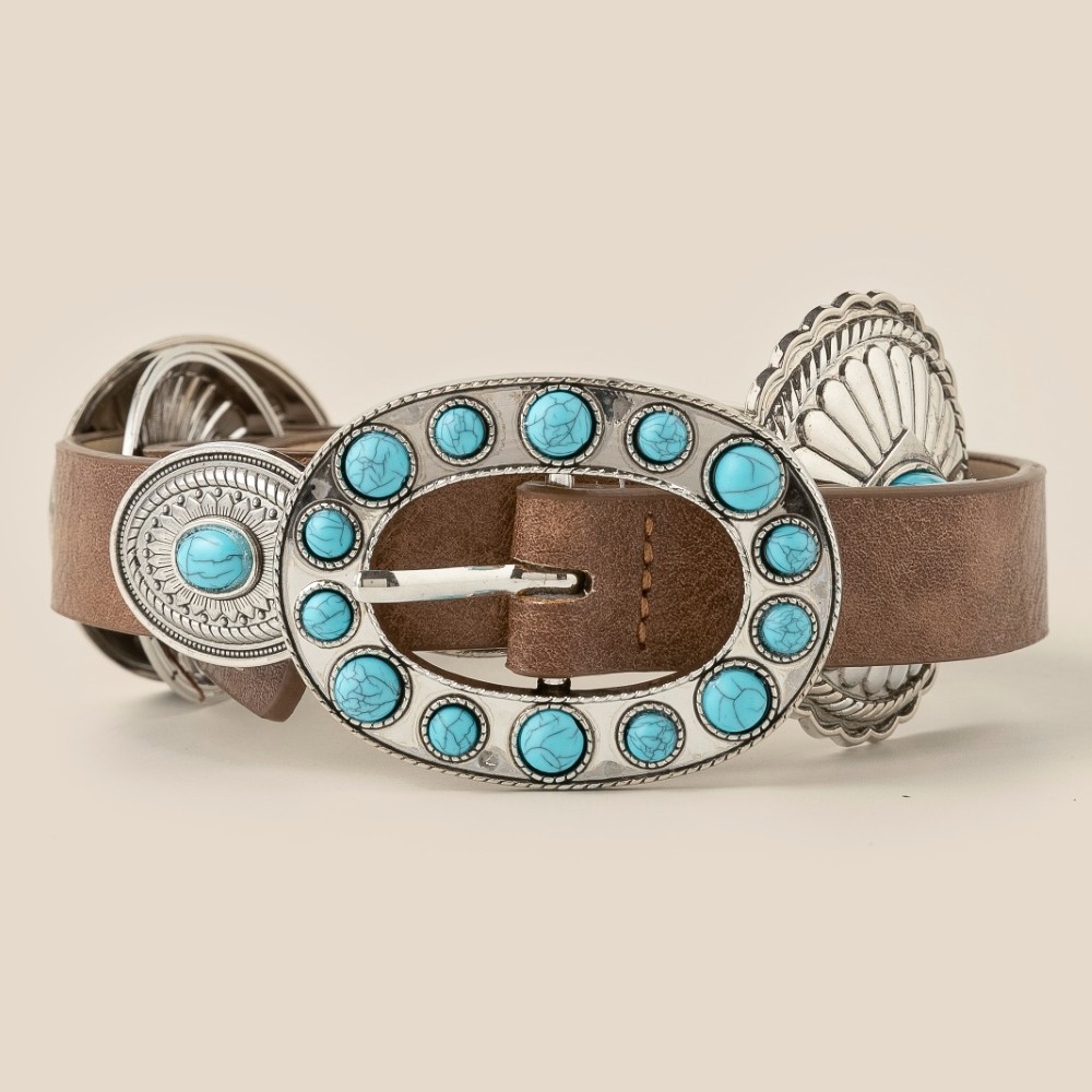Western Round Turquoise Buckle Concho Belt
