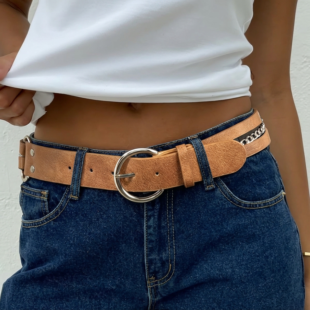 Concho Heart Faux Leather And Chain Belt