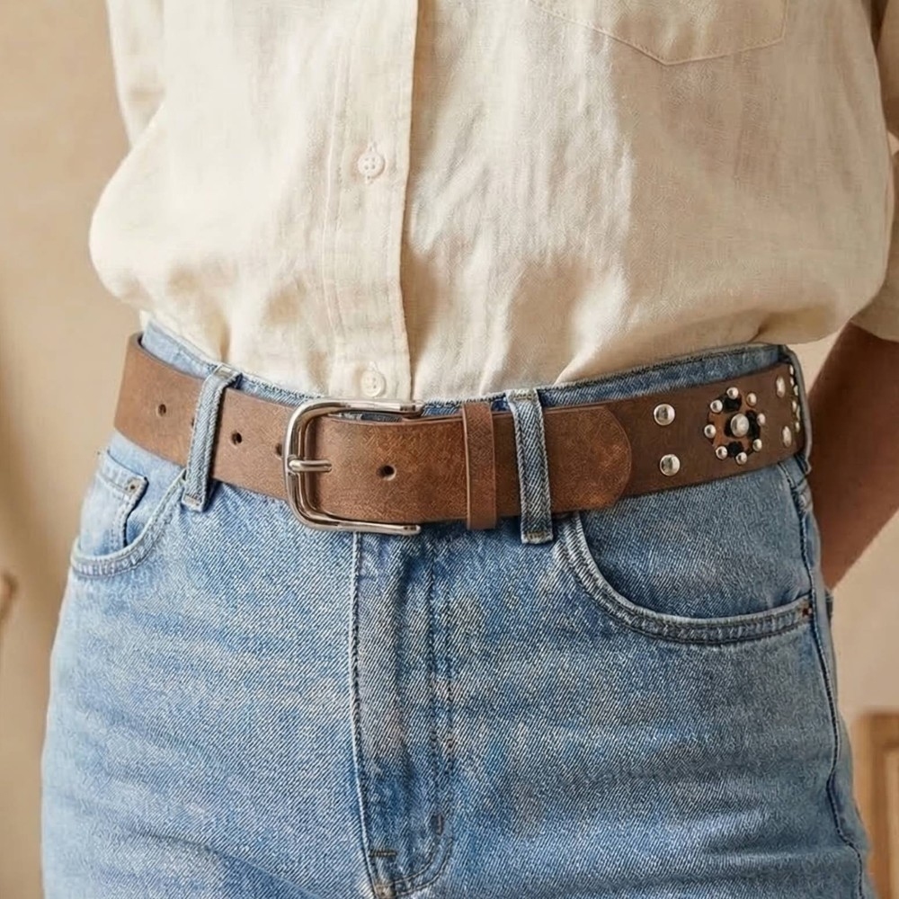 Cheetah Patch Studded Faux Leather Belt