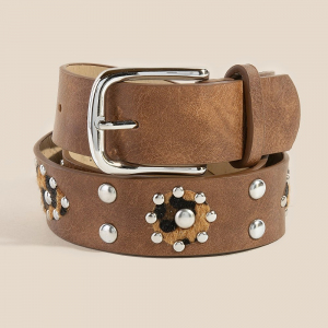 Cheetah Patch Studded Vegan Leather Belt